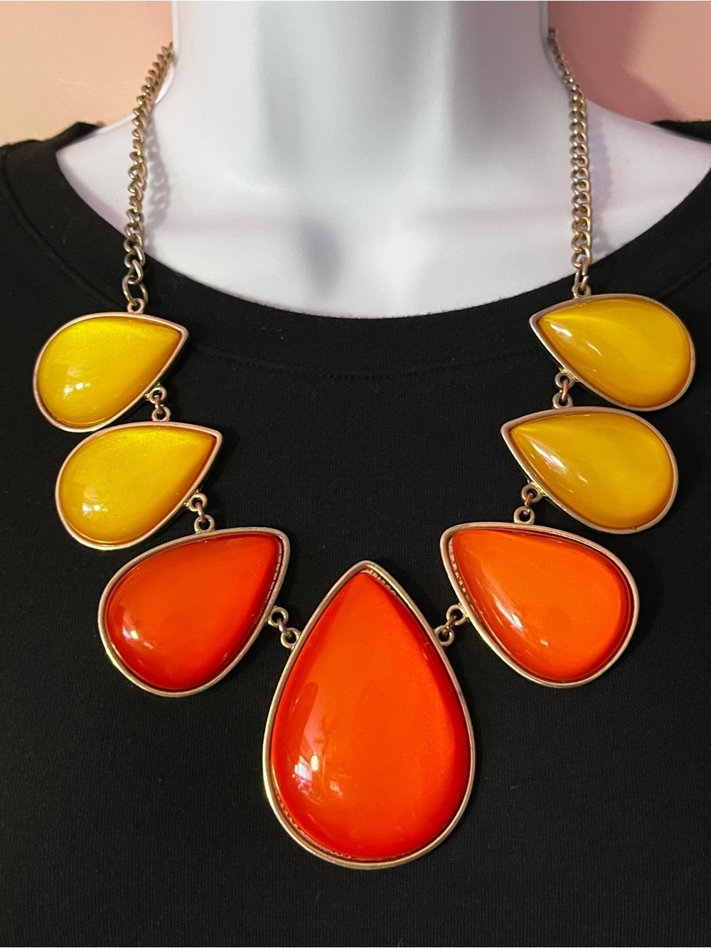 Charming Charlie Yellow & Orange Teardrop Bib Necklace